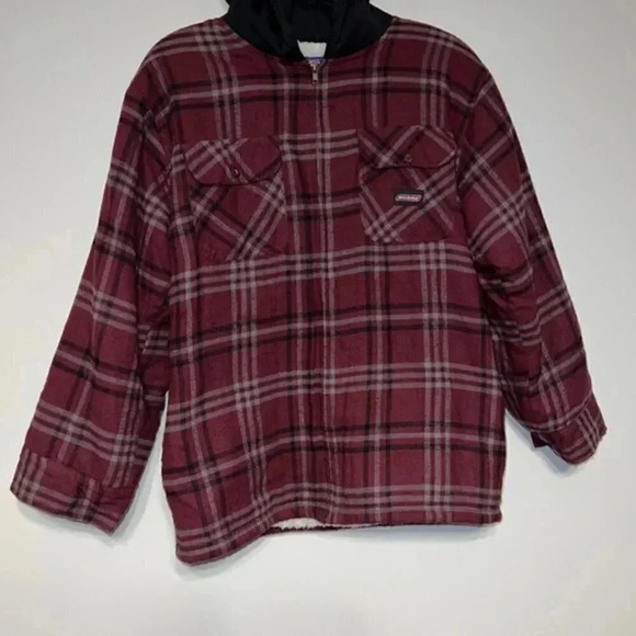 Dickies Jackets & Blazers - Dickies Women’s Sherpa Lined Red Black Plaid Jacket With Hood XXL Men’s Medium